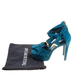 مملوكة مسبقًا صندل لوي فيتون نعل سميك سويدي أزرق مخضر مقاس 38