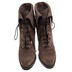 Louis Vuitton Brown Suede Lace Up Ankle Boots Size 38