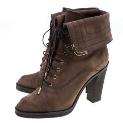 Louis Vuitton Brown Suede Lace Up Ankle Boots Size 38