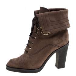 Louis Vuitton Brown Suede Lace Up Ankle Boots Size 38