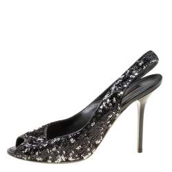 مملوكة مسبقًا Louis Vuitton Two Tone Sequins Liza Peep Toe Slingback Sandals Size 37.5