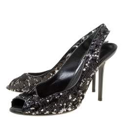 ممل وكة مسبقًا Louis Vuitton Two Tone Sequins Liza Peep Toe Slingback Sandals Size 37.5