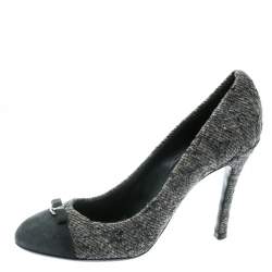 Louis Vuitton Grey Monogram Fabric With Suede Bow Cap Toe Pumps 37.5
