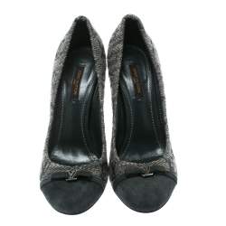 Louis Vuitton Grey Monogram Fabric With Suede Bow Cap Toe Pumps 37.5