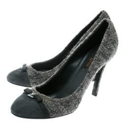 Louis Vuitton Grey Monogram Fabric With Suede Bow Cap Toe Pumps 37.5