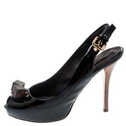 مملوكة مسبقًا Louis Vuitton Dark Brown Patent Leather New Saint Honore Slingback Platfrom Sandals Size 37