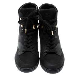 Louis Vuitton Black Monogram Suede And Leather Cliff Top Lace Up Sneakers Size 39.5