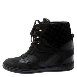 Louis Vuitton Black Monogram Suede And Leather Cliff Top Lace Up Sneakers Size 39.5