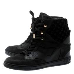 Louis Vuitton Black Monogram Suede And Leather Cliff Top Lace Up Sneakers Size 39.5
