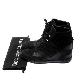 Louis Vuitton Black Monogram Suede And Leather Cliff Top Lace Up Sneakers Size 39.5