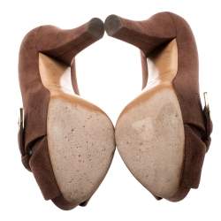 مملوكة مسبقًا Louis Vuitton Brown Suede Catania Peep Toe Platform Pumps Size 40