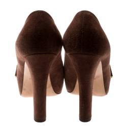 مملوكة مسبقًا Louis Vuitton Brown Suede Catania Peep Toe Platform Pumps Size 40