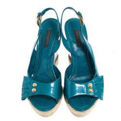 Louis Vuitton Blue Patent Espadrilles Slingback Wedges Size 37.5