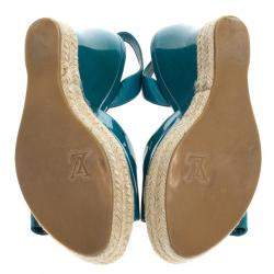 Louis Vuitton Blue Patent Espadrilles Slingback Wedges Size 37.5