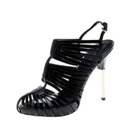 Louis Vuitton Black Patent Leather Strappy Platform Sandals Size 39