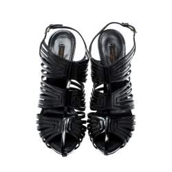 Louis Vuitton Black Patent Leather Strappy Platform Sandals Size 39