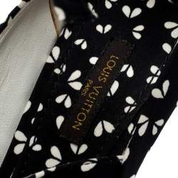 Louis Vuitton Black Printed Fabric Bow Ankle Strap Wedges Sandals Size 38