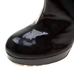 Pre Owned Saint Laurent Paris Black Patent Leather Platform Mid Calf Boots Size 38