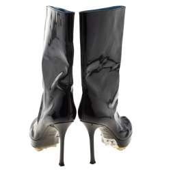 Pre Owned Saint Laurent Paris Black Patent Leather Platform Mid Calf Boots Size 38