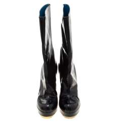 Pre Owned Saint Laurent Paris Black Patent Leather Platform Mid Calf Boots Size 38