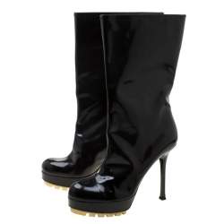 Pre Owned Saint Laurent Paris Black Patent Leather Platform Mid Calf Boots Size 38