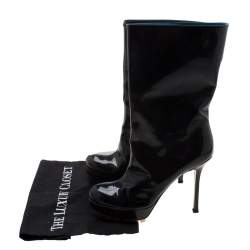 Pre Owned Saint Laurent Paris Black Patent Leather Platform Mid Calf Boots Size 38