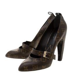 Pre Owned Louis Vuitton Monogram Canvas Pointed Toe Strap Pumps Size 35.5