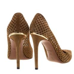 مملوكة مسبقًا Louis Vuitton Brown Perforated Suede Eyeline Pointed Toe Pumps Size 38