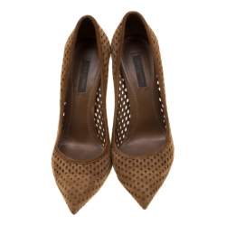مملوكة مسبقًا Louis Vuitton Brown Perforated Suede Eyeline Pointed Toe Pumps Size 38