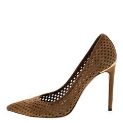 مملوكة مسبقًا Louis Vuitton Brown Perforated Suede Eyeline Pointed Toe Pumps Size 38