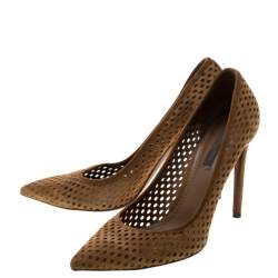 مملوكة مسبقًا Louis Vuitton Brown Perforated Suede Eyeline Pointed Toe Pumps Size 38