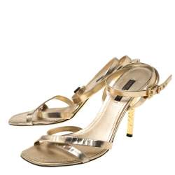 Louis Vuitton Metallic Gold Leather Classic Strappy Sandals Size 37