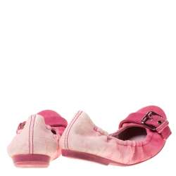 Louis Vuitton Pink Denim Buckle Scrunch Ballet Flats Size 37.5