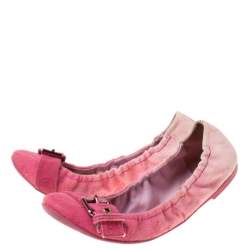 Louis Vuitton Pink Denim Buckle Scrunch Ballet Flats Size 37.5