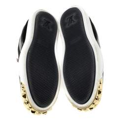 Louis Vuitton Black Patent Leather and Suede Studded Slip On Sneakers Size 36.5