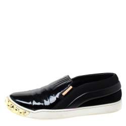 Louis Vuitton Black Patent Leather and Suede Studded Slip On Sneakers Size 36.5