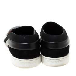 Louis Vuitton Black Patent Leather and Suede Studded Slip On Sneakers Size 36.5