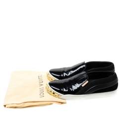 Louis Vuitton Black Patent Leather and Suede Studded Slip On Sneakers Size 36.5