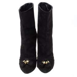 مملوكة مسبقًا Louis Vuitton Black Suede Tassel Detail Ankle Boots Size 37.5