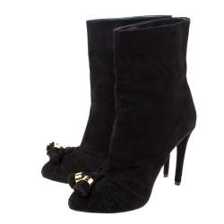 مملوكة مسبقًا Louis Vuitton Black Suede Tassel Detail Ankle Boots Size 37.5