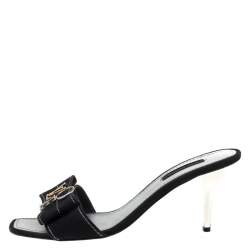 Pre Owned Louis Vuitton Black Canvas Logo Detail Slip On Sandals Size 37.5