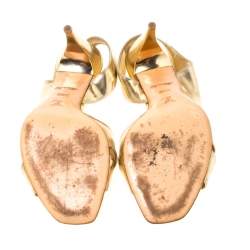 Pre Owned صندل لوي فيتون باربارا سيور متعاكسة فتحة كعب جلد لامع ذهبي مقاس 36.5