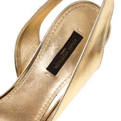 Pre Owned صندل لوي فيتون باربارا سيور متعاكسة فتحة كعب جلد لامع ذهبي مقاس 36.5