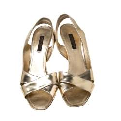 Pre Owned صندل لوي فيتون باربارا سيور متعاكسة فتحة كعب جلد لامع ذهبي مقاس 36.5