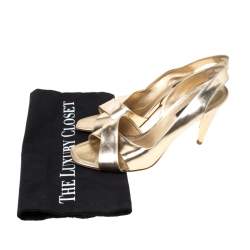 Pre Owned صندل لوي فيتون باربارا سيور متعاكسة فتحة كعب جلد لامع ذهبي مقاس 36.5