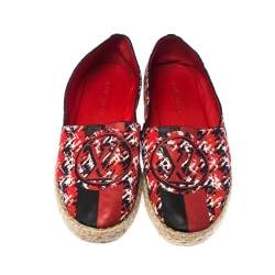 Pre Owned Louis Vuitton Red Abstract Print Fabric Slip On Espadrilles Size 37