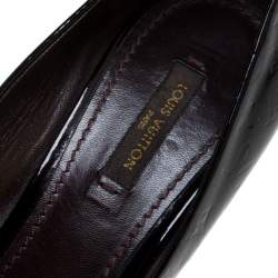  Louis Vuitton Black Monogram Vernis True Peep Toe Platform Pumps Size 38.5