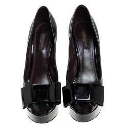  Louis Vuitton Black Monogram Vernis True Peep Toe Platform Pumps Size 38.5