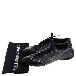 Louis Vuitton Black Monogram Denim and Leather Lace Tennis Sneakers Size 38.5
