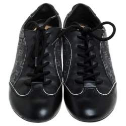 Pre Owned حذاء رياضي لوي فيتون تينيس رباط علوي دنيم مونوغرامي و جلد أسود مقاس 38.5